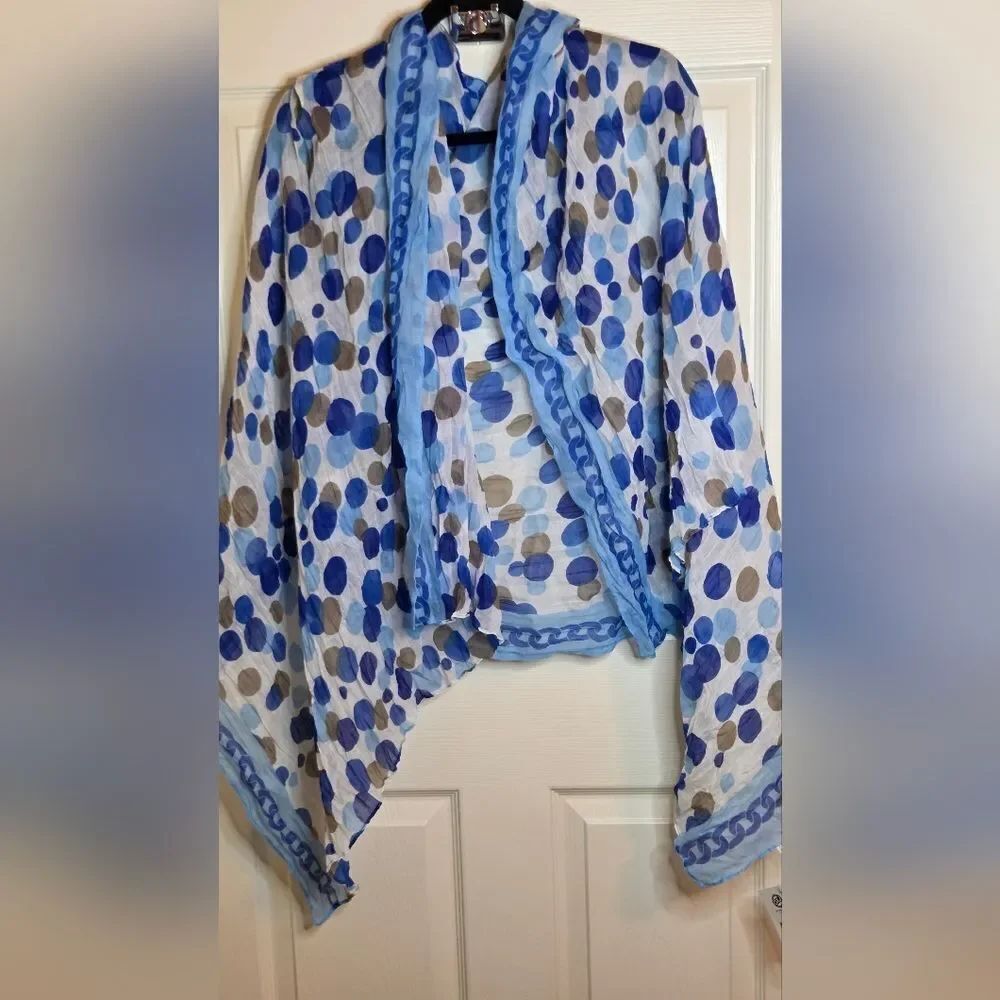 NWT Oxford Street White BlueBrown Polka Dot Ltweight Women's Wrap Scarf 68"×40"